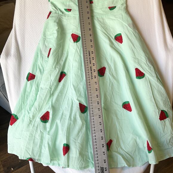 Voodoo Vixen Women Dress S Mint Green Watermelon Embroidery Fruit Fit & Flare - Picture 8 of 12